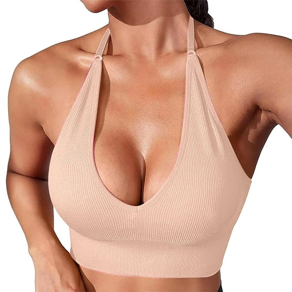 Rigardu Hot Sale!! Women Halter Bra Top Yoga Bralette Crop Tanks Workout Seamless Sports Bras V Neck with Adjustable Strap Solid Color Thin Belt Thin Elastic Casual Bottom Bra Yoga Underwear