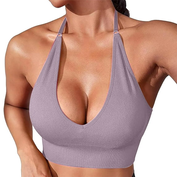 Rigardu Hot Sale!! Women Halter Bra Top Yoga Bralette Crop Tanks Workout Seamless Sports Bras V Neck with Adjustable Strap Solid Color Thin Belt Thin Elastic Casual Bottom Bra Yoga Underwear