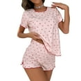 thumbnail image 1 of Rigardu Hot Sale!! Women's 2 Piece Pajama Set Soft Nightwear Pjs Lounge Sets Womens Cute Cherry Pajama Set Causal Lettuce Trim Split Loungewear Pink M, 1 of 7