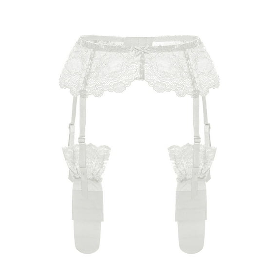 Rigardu Hot Sale!! Women's Lace Thigh High Stockings with Garter Suspender Tight Pantyhose Women's Lace Embroidery See Through Garter Belt with Stockings White S