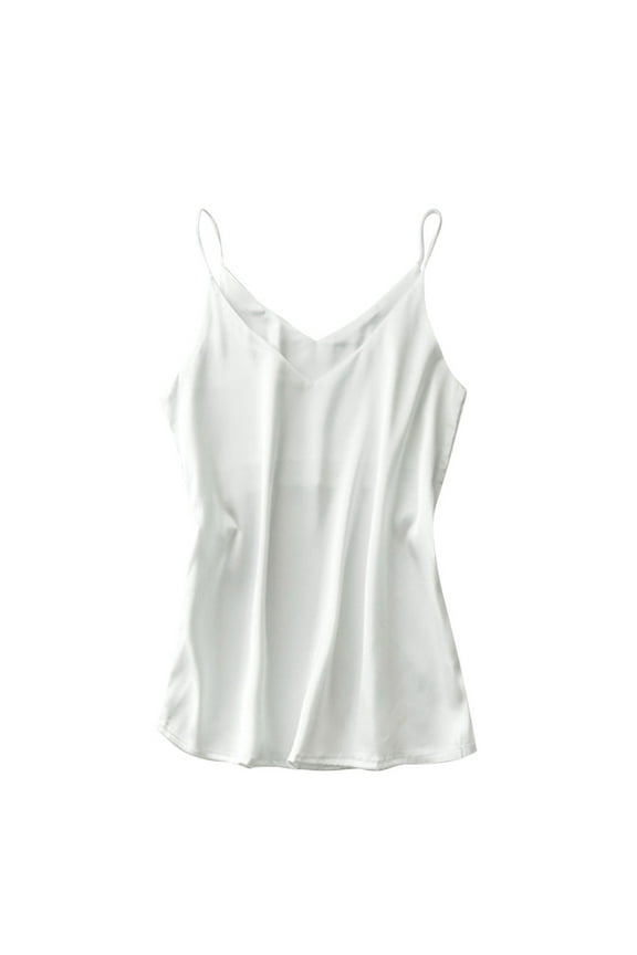 Hot Sale!! Womens Silk Satin Camisole Tank Tops V Neck Spaghetti Strap Blouses Cross Back Sleeveless Cami Shirt Sleepwear Satin M-Xxl Fashion Silk Sleepwear Pajamas Underwear White Xl
