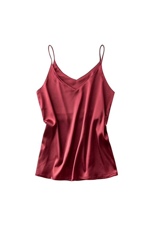 Hot Sale!! Womens Silk Satin Camisole Tank Tops V Neck Spaghetti Strap Blouses Cross Back Sleeveless Cami Shirt Sleepwear Satin M-Xxl Fashion Silk Sleepwear Pajamas Underwear Wine L