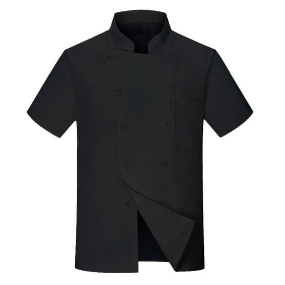 Rigardu Long Sleeve Shirts for Men Fall Outfits for Men 2024 Chef Executive Classic Chef Coat With Cloth Covered Buttons Black XXL