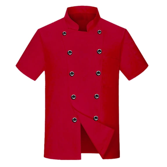 Rigardu Long Sleeve Shirts for Men Fall Outfits for Men 2024 Chef Executive Classic Chef Coat With Cloth Covered Buttons Red 4XL