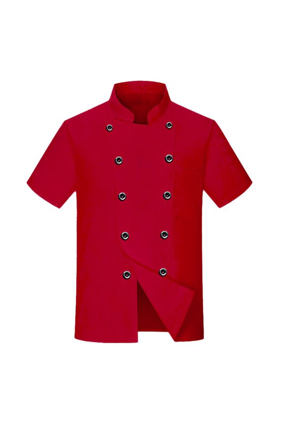 Long Sleeve Shirts for Men Fall Outfits for Men 2024 Chef Executive Classic Chef Coat With Cloth Covered Buttons Red L