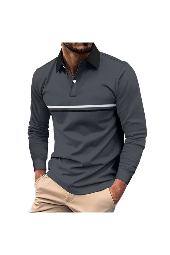 Long Sleeve Shirts for Men Polo Shirts for Men Fashionable And Casual Men's Lapel Striped Colorful Long Sleeved Top Size:S-3XL