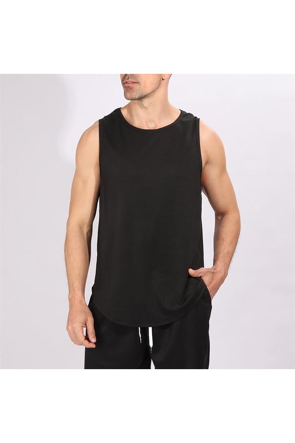 Men'S Fashion Spring And Summer Casual Sleeveless Round Neck Threaded Sports Undershirt Men'S Pullover Bottoming Shirt Black + L
