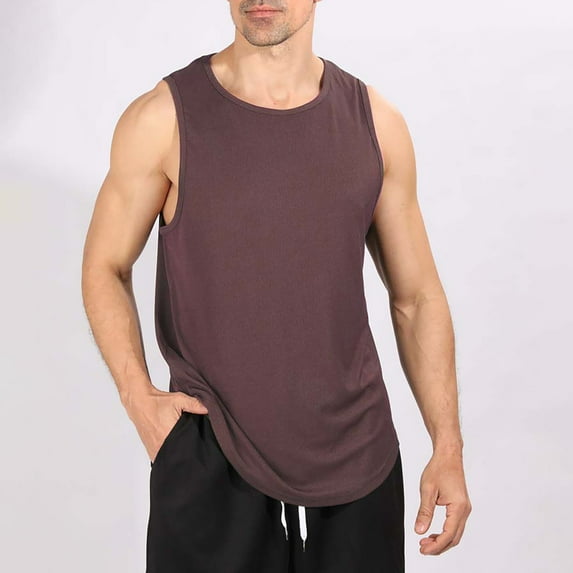 Rigardu Men'S Fashion Spring And Summer Casual Sleeveless Round Neck Threaded Sports Undershirt Men'S Pullover Bottoming Shirt Coffee + XXL