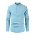 thumbnail image 1 of Rigardu Mens Fashion Simple Casual Collar Half Open Shirt Border Mens Long Sleeved Shirt Blue + XL, 1 of 2