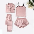 thumbnail image 1 of Rigardu Pajama Sets for Women Satin 4 Piece Sleepwear New Solid Ice Silk Pajamas Women's Suit Print Fashion Slim Pajamas Four Set for Seasons Satin Pajama Set for Women Pink M, 1 of 3