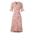 thumbnail image 1 of Rigardu Party Dress Neck V Summer Beach Holiday Sleeve Dress Half Ladies Print Womens Women's Casual Dress Red1 + M, 1 of 8