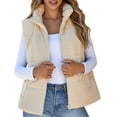 thumbnail image 1 of Rigardu Puffer Vest Women Corduroy Cropped Puffer Vest for Women Lightweight Stand Collar Sleeveless Jackets Zip Up Clothes Fashion 2024 Vest Coats for Women Beige L, 1 of 4