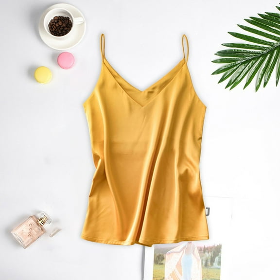 Rigardu Satin Sleepwear for Women Sleeveless Sleepwear Satin M-Xxl Fashion Silk Pajamas Underwear Women's Satin Top Beige L