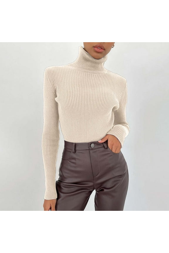 Slim Fit Shirts for Women Women Soft Sweater Slim Fit Lightweight Long Sleeve Turtleneck Tops Undershirt Knitted Warm Fashion Pullover Sweater Beige One Size