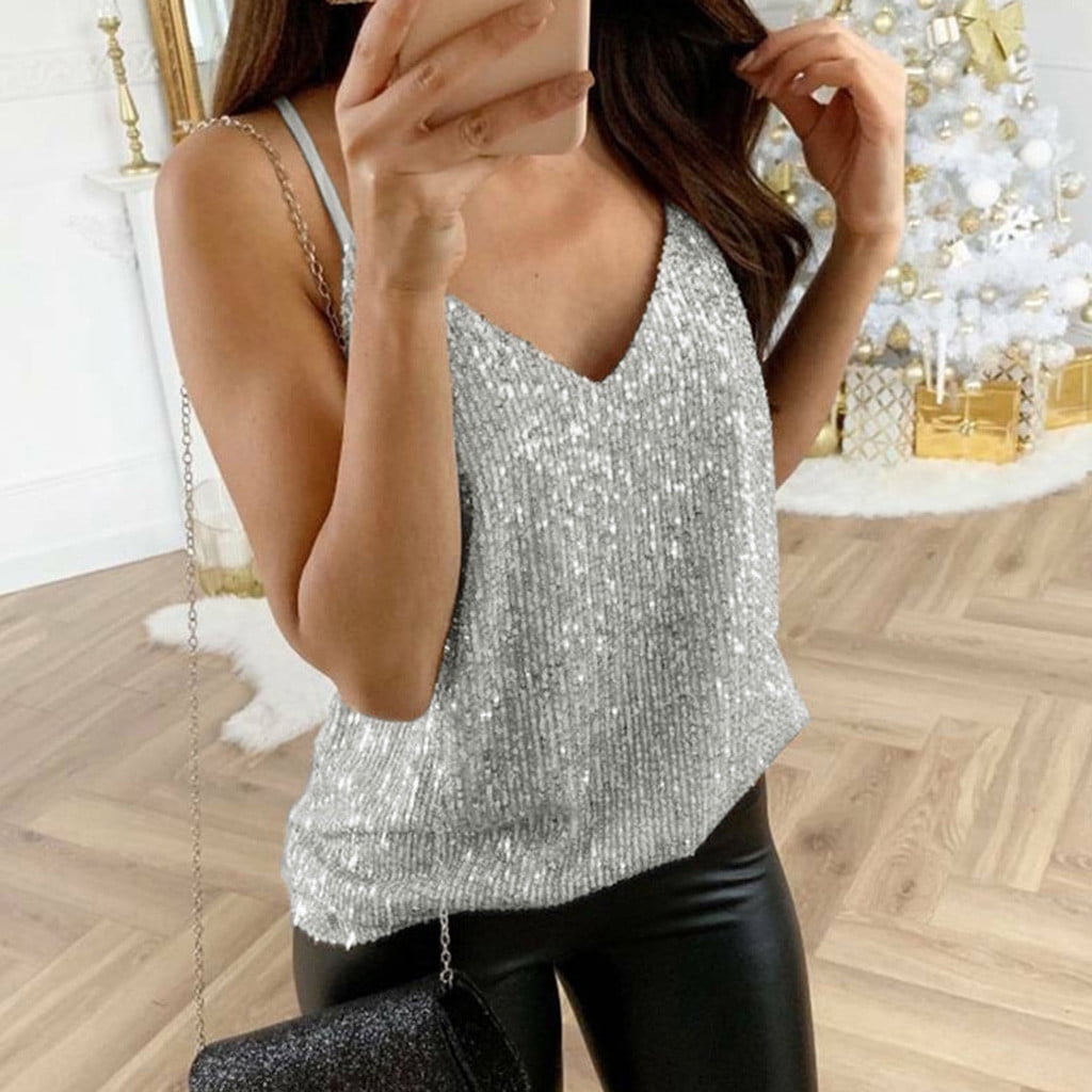 Rigardu Tank Top for Women Loose Fit Womens Tank Tops Womens Glitter
