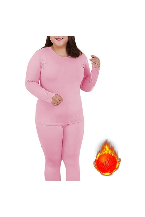 Thermal Underwear for Women Crew Neckwomen's Thermal Underwear Long Top & Bottom Set Solid Color Mm Plus Plus Size Long Underwear Wool Plus Light Women's Thermal Underwear Sets Pink M