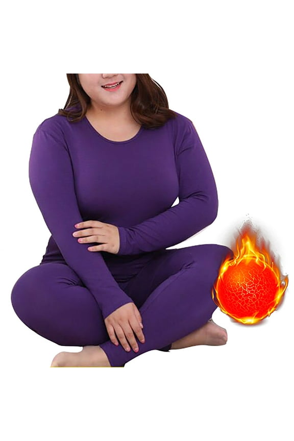 Thermal Underwear for Women Crew Neckwomen's Thermal Underwear Long Top & Bottom Set Solid Color Mm Plus Plus Size Long Underwear Wool Plus Light Women's Thermal Underwear Sets Purple 4Xl