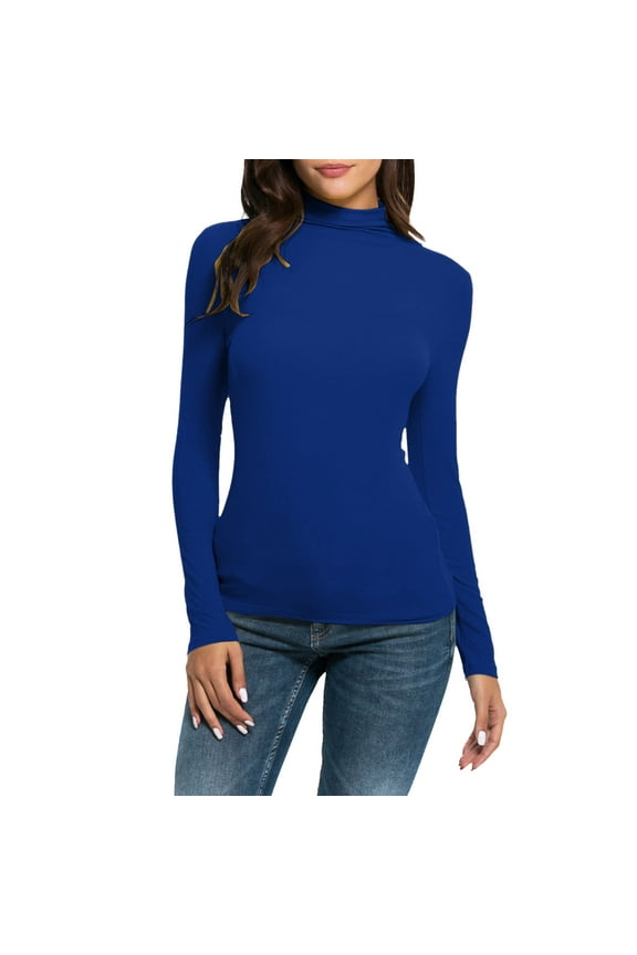 Turtleneck Tops for Women Slim Fit Shirts for Women Long Sleeve Women Casual Solid Long Sleeve Mock Turtleneck Blouse Tops Slim Fit Stretchy Layer Tee Shirts