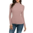 thumbnail image 1 of Rigardu Women Casual Solid Long Sleeve Mock Turtleneck Blouse Tops Slim Fit Stretchy Layer Tee Shirts Pink + XL, 1 of 6