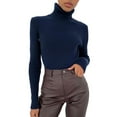 thumbnail image 1 of Rigardu Women Soft Sweater Slim Fit Lightweight Long Sleeve Turtleneck Tops Undershirt Knitted Warm Fitted Fashion Pullover Sweater Navy + One size, 1 of 8