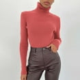 thumbnail image 1 of Rigardu blouses for women Women Soft Sweater Slim Fit Lightweight Long Sleeve Turtleneck Tops Undershirt Knitted Warm Fitted Fashion Pullover Sweater Watermelon red+One size, 1 of 9