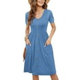 thumbnail image 1 of Rigardu Women Summer Casual Short Sleeve Dresses Button Down Knee Length Dress With Pockets Blue+M, 1 of 8