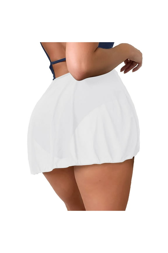 swim shorts women Women's Solid Color High Waisted Slim Boxer Swimming Bottoms Skirt Wrap Skirt Bikini Bottoms White + M