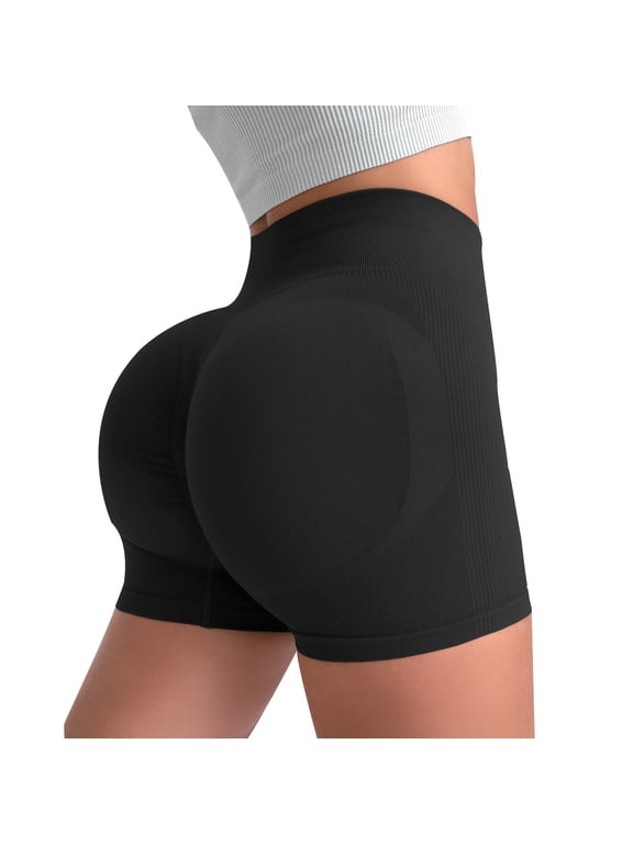 Women Workout Impact Shorts 4.5" Scrunch Butt Lifting Gym Shorts Seamless Booty Biker Shorts Black M