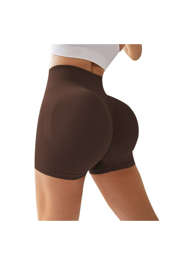 Women Workout Impact Shorts 4.5" Scrunch Butt Lifting Gym Shorts Seamless Booty Biker Shorts Brown Xs