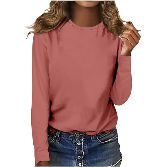 Rigardu Women's Round Neck Long Sleeve Top Solid Color Casual T Shirt Long Sleeve Shirts for Women Size:s-2xl
