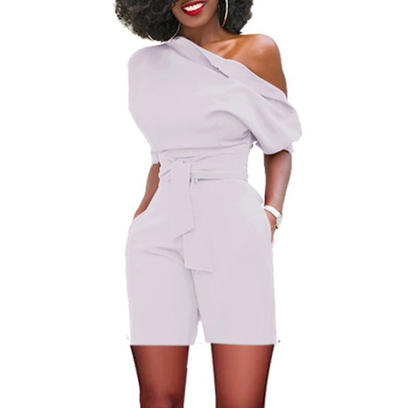 Rigardu Women's Spring/Summer Leisure Breathable Shoulder Button Shorts with Belt Set White + M