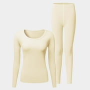 RIGARDU Women's Thermal Underwear Set Lined Long Thermal Underwear Base Layer for Women Cold Winter Beige + L
