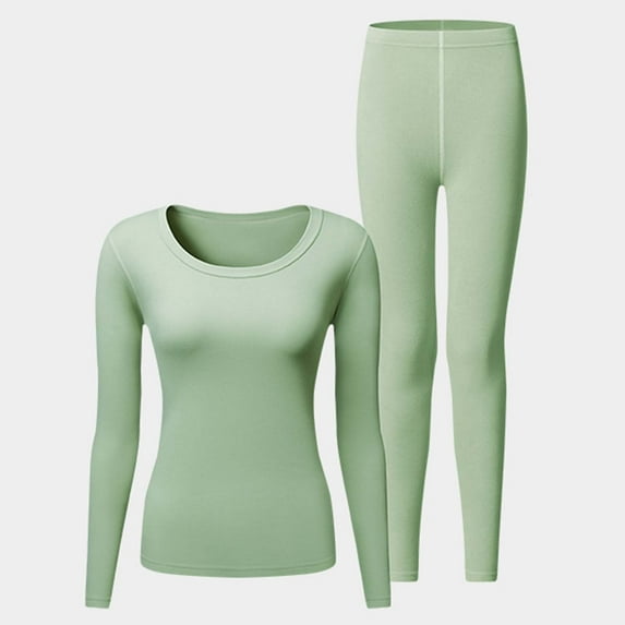 Rigardu Women's Thermal Underwear Set Lined Long Thermal Underwear Base Layer for Women Cold Winter Green + XL