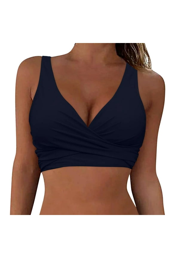 Women's Underwire Bikini Tops Push Up Criss Cross Swim Top Swimsuit V Neck Bikini Bathing Suit Top Only Underwire Full Coverage Bikini Top Up Swim Crop Top Tie Back Bathing Suit Tops