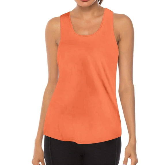 Rigardu Womens Workout O Neck Sleeveless Breathable Backless Tank Yoga Tops Shirt Orange+S