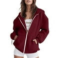 thumbnail image 1 of Rigardu Zip Up Hoodie Women Zip Up Coats for Women Women's Fall Jacket Oversized Pocket Sweatshirt Casual Drawstring Clothing Zipper Track Jacket Solid Color Long Sleeve Hooded Tops, 1 of 4
