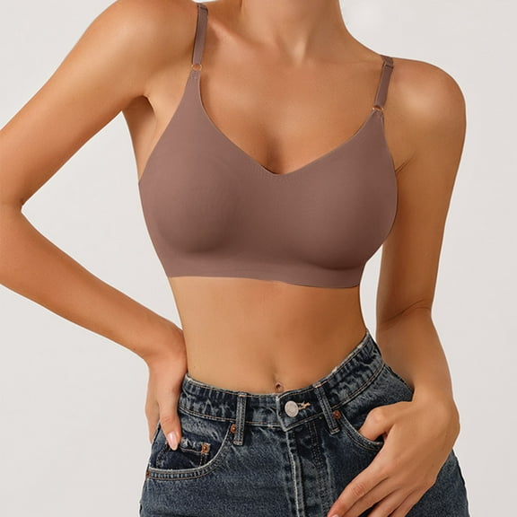 Rigardu bras for women Womens Comfort Lightly Lined Seamless Wireless Triangle Bralette Bra Brown L