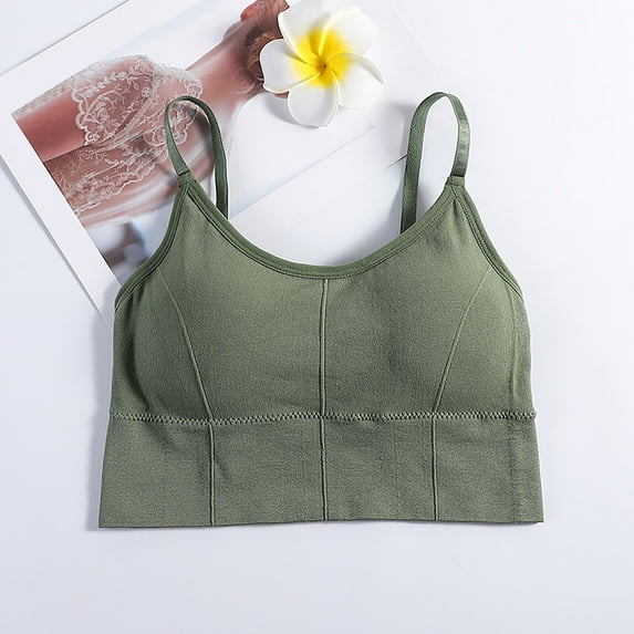 Rigardu bras for women Tank with Built in Bra Womens Tank Tops Strap Stretch Cotton Camisole with Built in Padded Shelf Bra Small Color A Green + One size