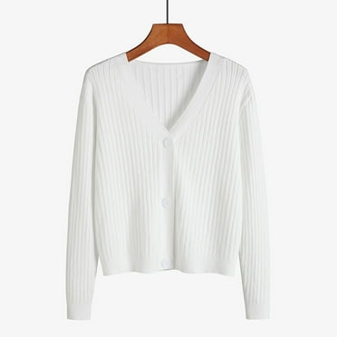 Rigardu cardigan for women womens cardigan womens cardigans fall Women's Autumn And Winter Long Sleeve V Neck Soft Knit Solid Color Cardigan White One size