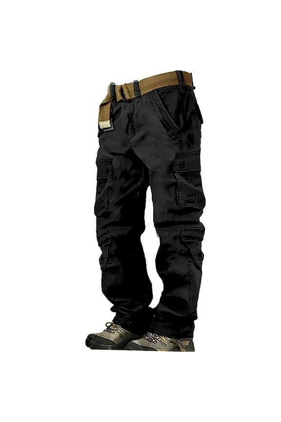 cargo pants for men Men's Cargo Pants Cargo Trousers Hiking Pants 8 Pocket Plain Comfort Breathable Outdoor Daily Going Out Cotton Fashion Casual Pants mens cargo pants Black + 40