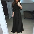 thumbnail image 1 of Rigardu dresses for women Lady Solid Womens Dress Maxi Shirt Fashion Long Sleeve Long Dress Casual Lapel Women's Dress womens dresses Black + XXL, 1 of 9