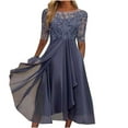 thumbnail image 1 of Rigardu dresses for women Women's Tea Length Embroidery Lace Chiffon Dress Mock Dress womens dresses Purple + XL, 1 of 5