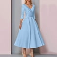 thumbnail image 1 of Rigardu dresses for women A Line Mother Of The Bride Dress Wedding Guest Vintage Plus Size Elegant V Neck Tea Length Satin 1/2 Length Sleeve With Pleats womens dresses Light blue + XXL, 1 of 7