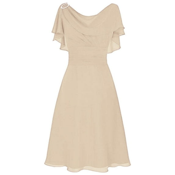 Rigardu Women Formal Wedding Bridesmaid High-waist Party Ball Prom Gown Cocktail Dress Polyester cool Casual women Beige+S
