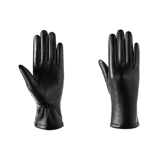 Rigardu gloves for women Winter Womens PU Gloves Black Touchscreen Leather Gloves Soft Warm Black+L