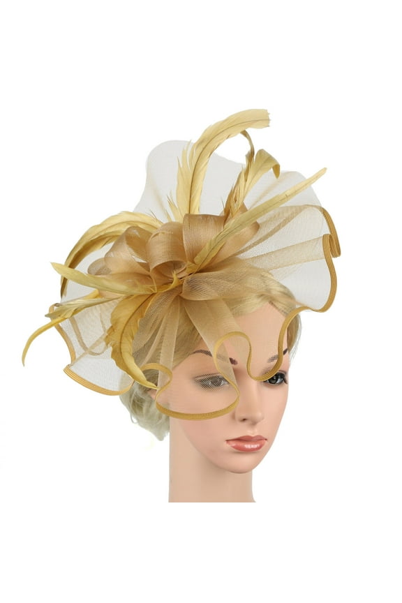 hair accessories for women Women Hat Headwear Church Feather Clip Fascinators Hat Wedding Party Cap For hair bands for women's hair Gold + One size