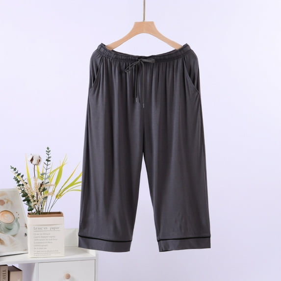 Rigardu men's sleepwear Mens Capris Over The Knee Thin Outfit Living Pants Loose Pajamas Home Pants Dark Grey+XXL