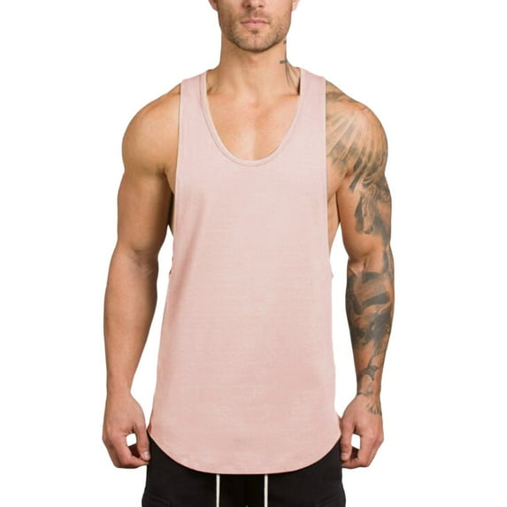 Rigardu mens dress shirts Men's Top Vest Singlet Gyms Bodybuilding Fitness Muscle Tank T-Shirt Sleeveless Men's Blouse dress shirts for men mens shirts Beige + XXL