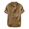 thumbnail image 1 of Rigardu mens dress shirts Shirts Solid Baggy Color Tops Men's Blouse Cotton T Short Sleeve Retro Men's Blouse dress shirts for men mens shirts Khaki + S, 1 of 6