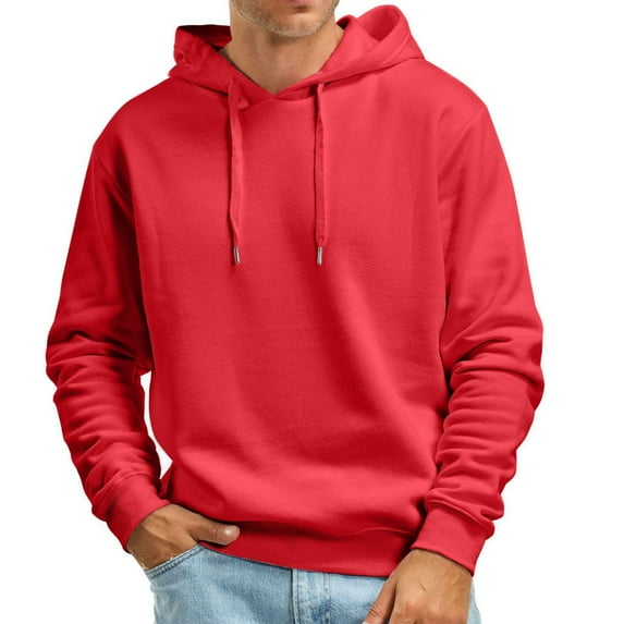 Rigardu mens hoodies hoodies for men mens hoodies pullover Men'S Solid Colored Hooded Sweatshirt With Casual Pullover Red L